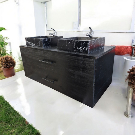 Meuble sous vasque doubles tiroirs noir en bois massif  ,fait artisanalement en France par Gakeal