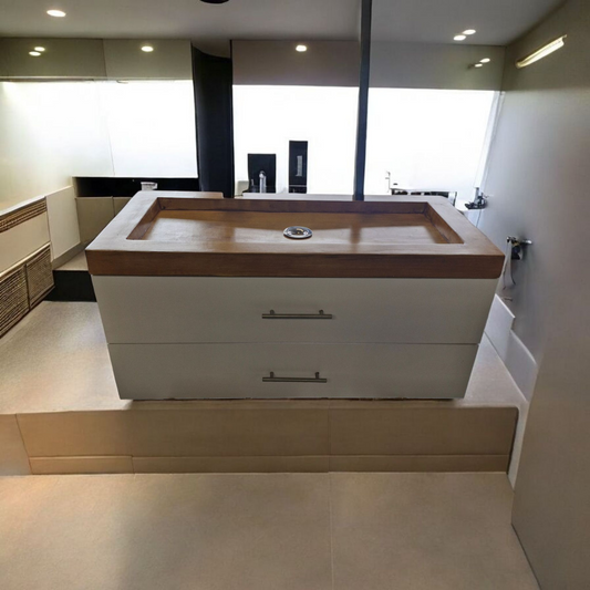 Meuble sous vasque doubles tiroirs blanc en bois massif ,fait artisanalement en France par Gakeal