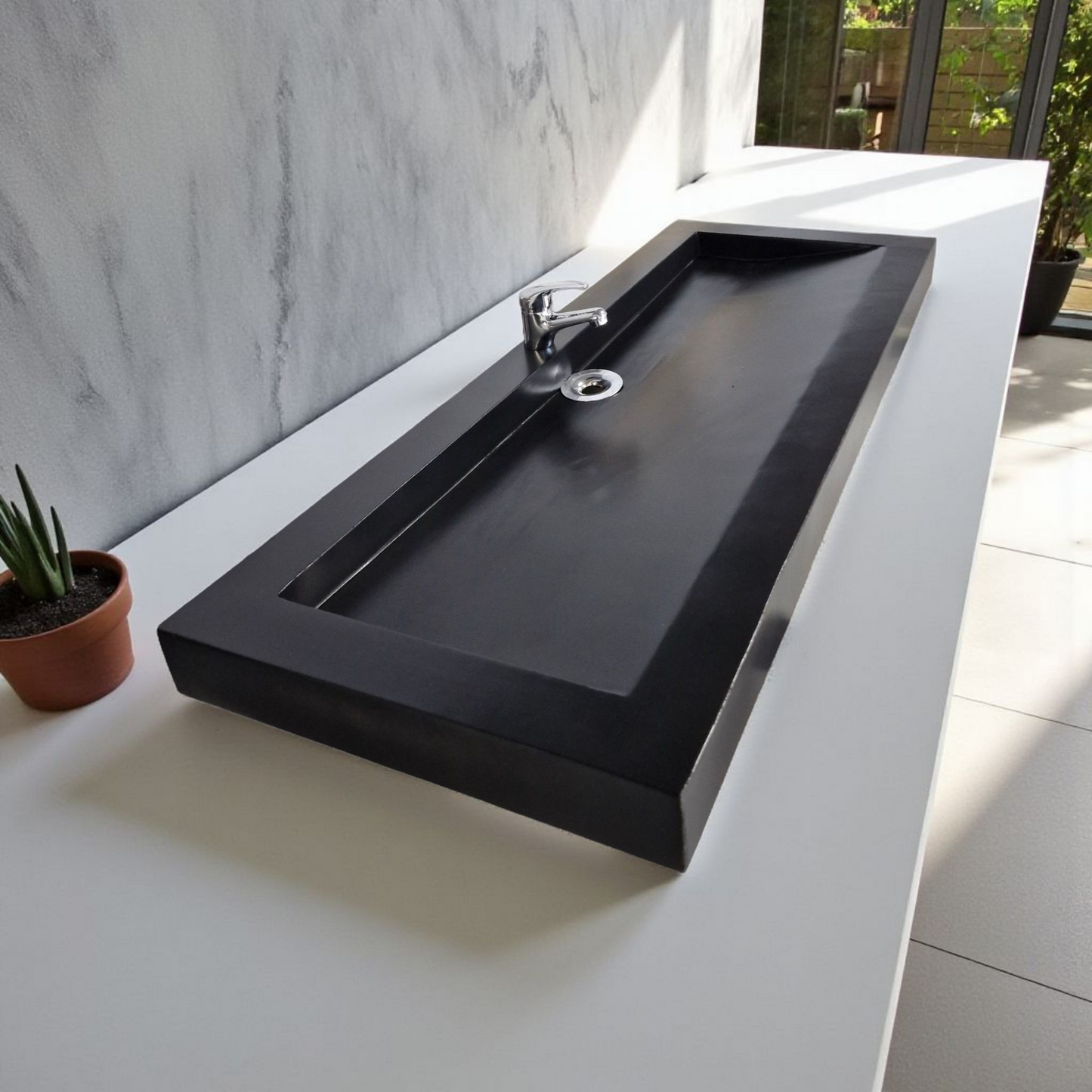 Plan double vasque noir édition céleste en béton fibré cimenté , fabriqué artisanalement en France par Gakeal