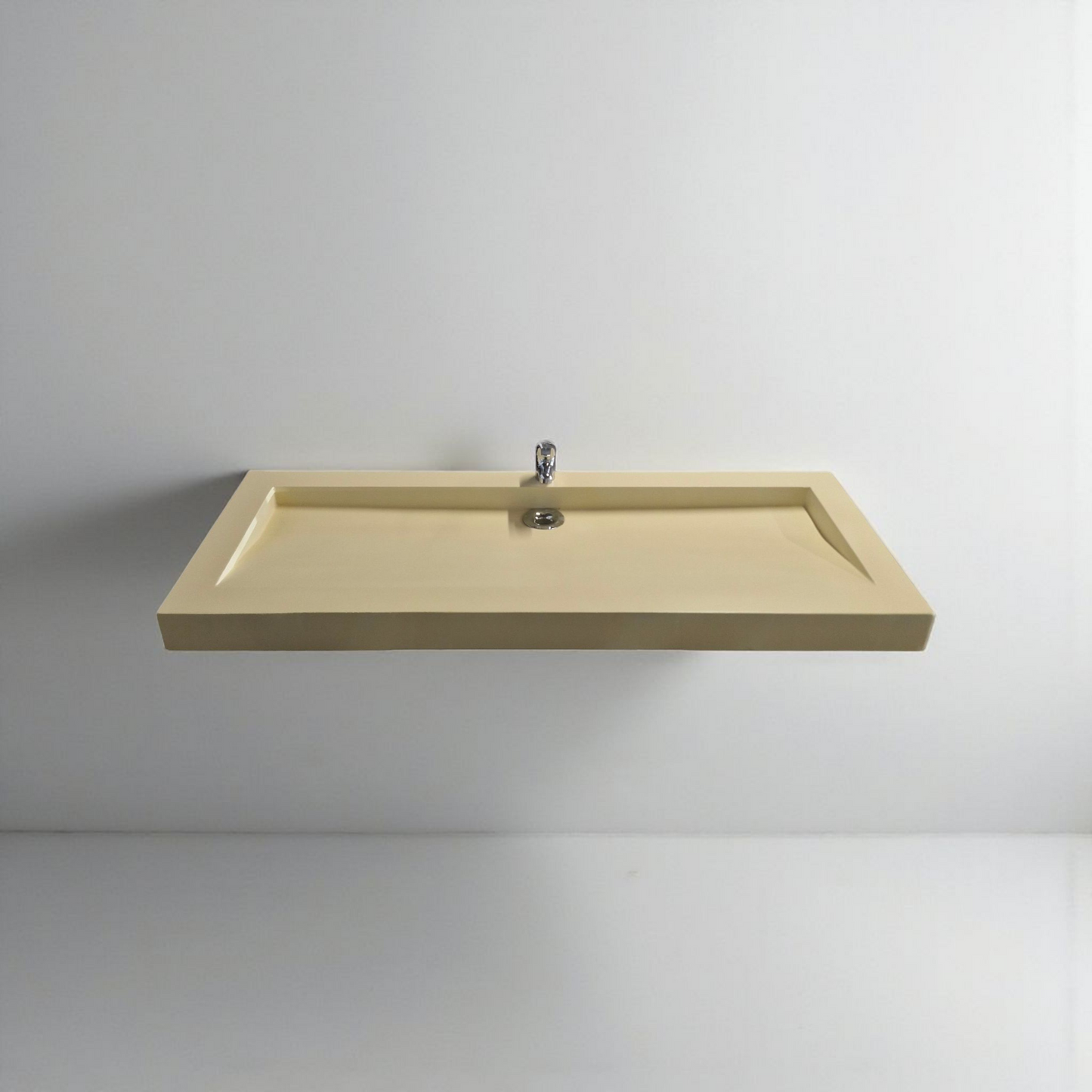 Plan double vasque beige édition céleste en béton fibré cimenté , fabriqué artisanalement en France par Gakeal