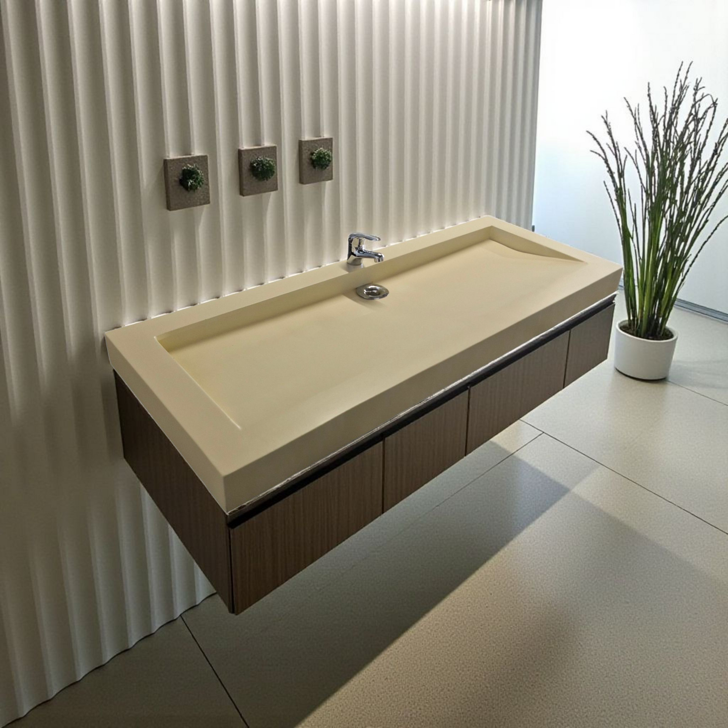 Plan double vasque beige édition céleste en béton fibré cimenté , fabriqué artisanalement en France par Gakeal