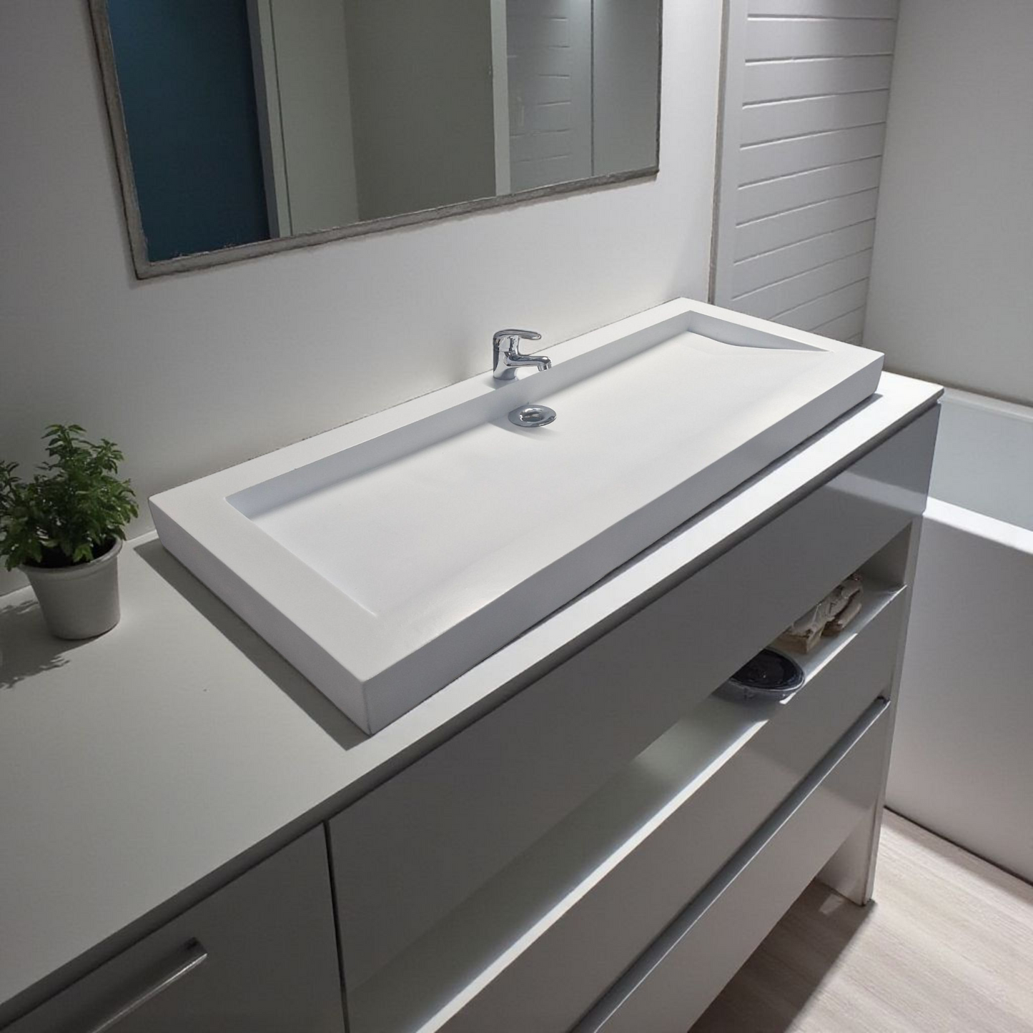 Plan double vasque Blanc édition céleste en béton fibré cimenté , fabriqué artisanalement en France par Gakeal
