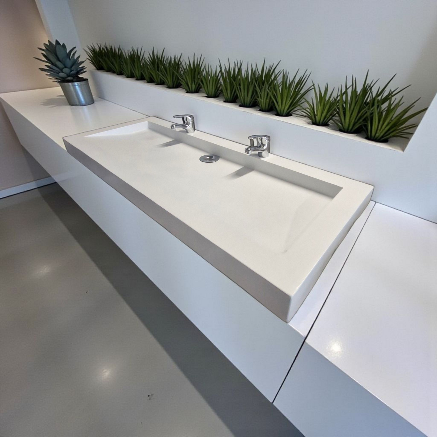 Plan double vasque Blanc édition céleste en béton fibré cimenté , fabriqué artisanalement en France par Gakeal