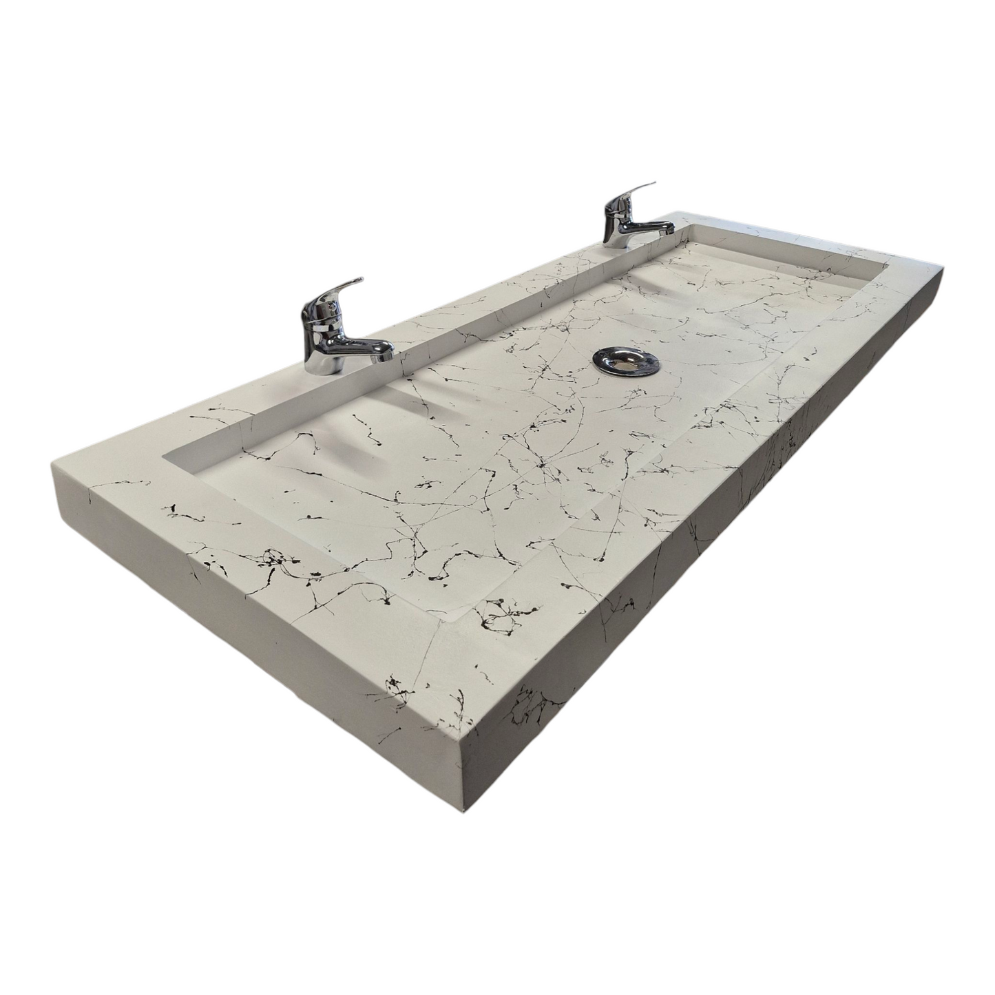 Plan double vasque en béton fibré cimenté blanc effet marbre noir , fabriqué artisanalement en France par Gakeal