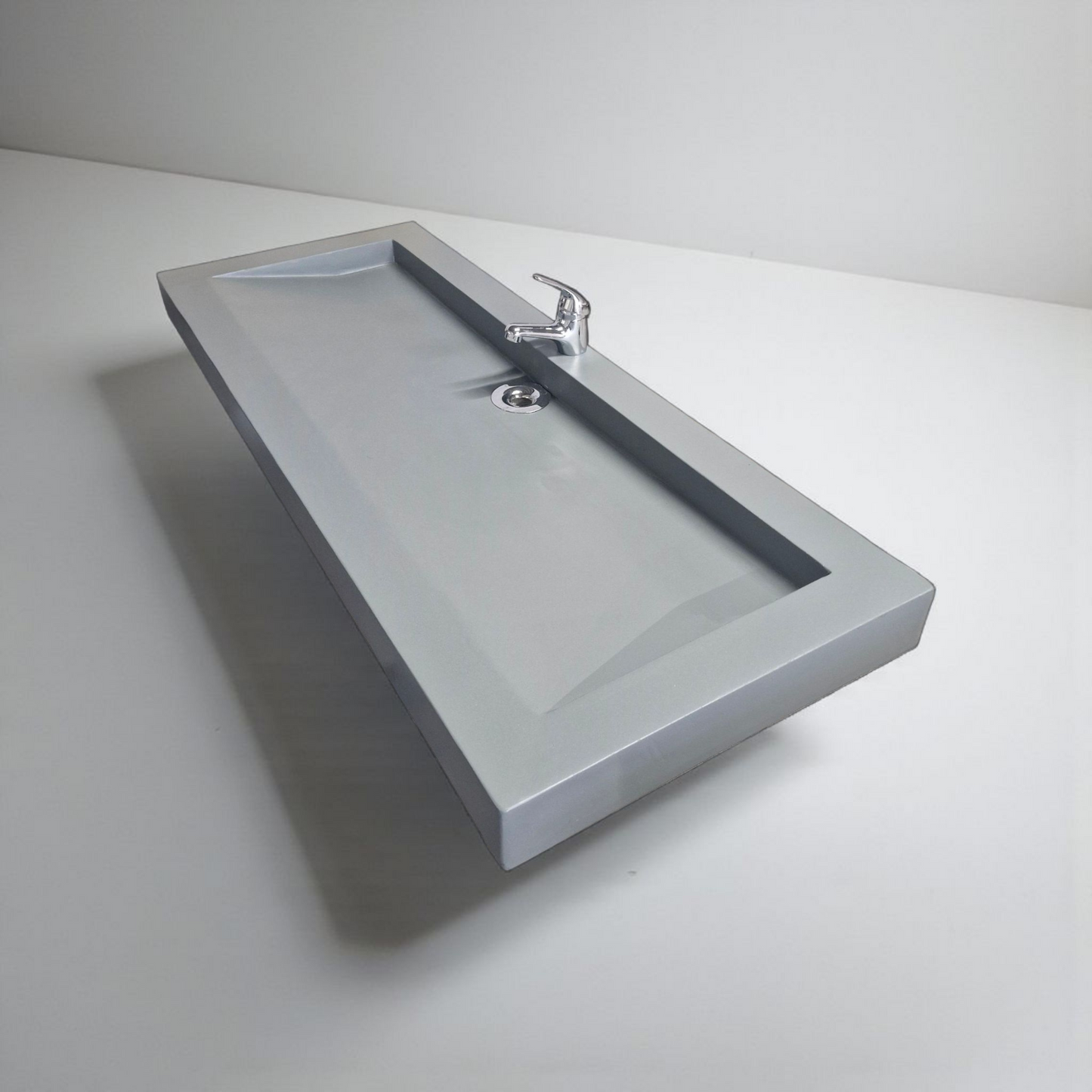 Plan double vasque gris hivernal édition céleste en béton fibré cimenté , fabriqué artisanalement en France par Gakeal