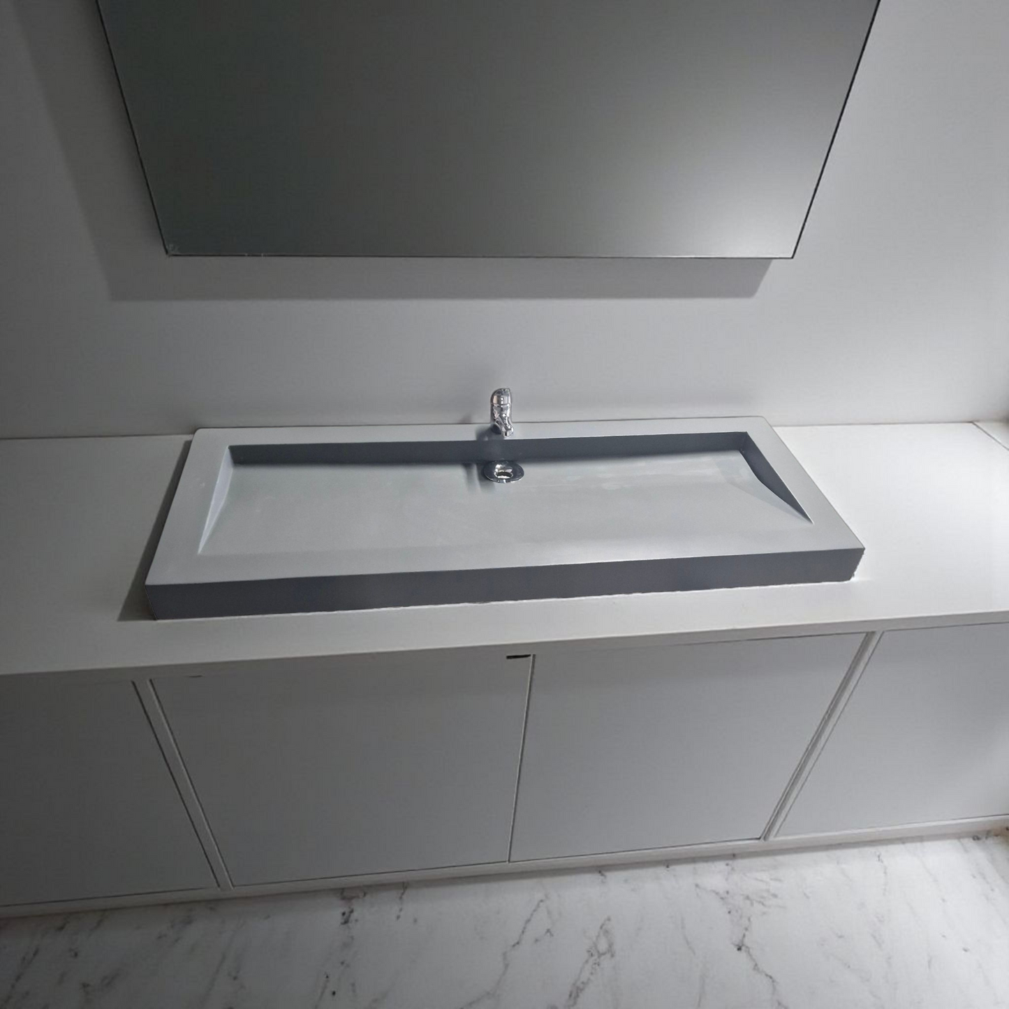 Plan double vasque gris hivernal édition céleste en béton fibré cimenté , fabriqué artisanalement en France par Gakeal