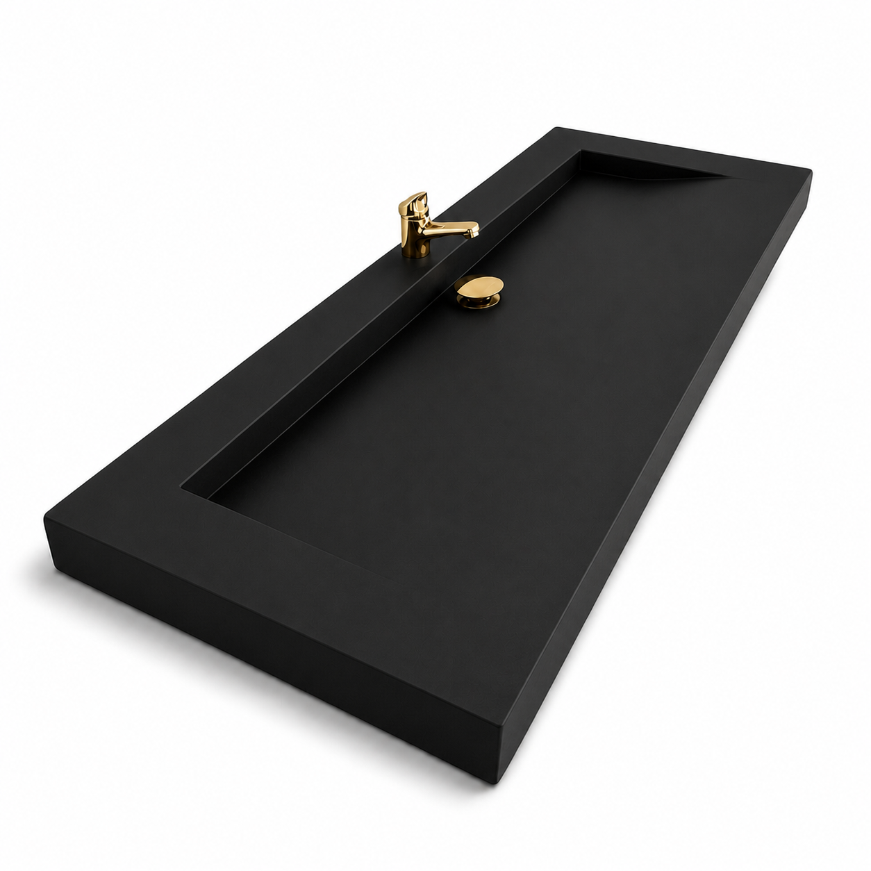 Plan double vasque noir – Édition Céleste en composite minéral armé – fabrication artisanale française Gakeal