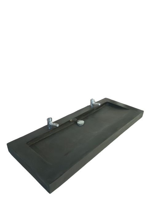 Plan double vasque noir effet ciré – en composite minéral armé – fabrication artisanale française Gakeal