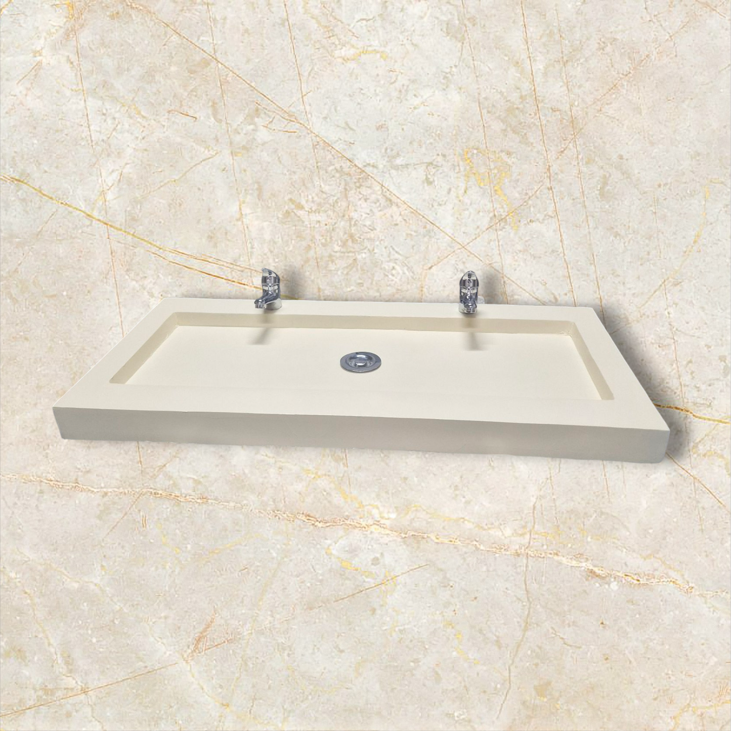 Plan double vasque en béton fibré cimenté beige , fabriqué artisanalement en France par Gakeal