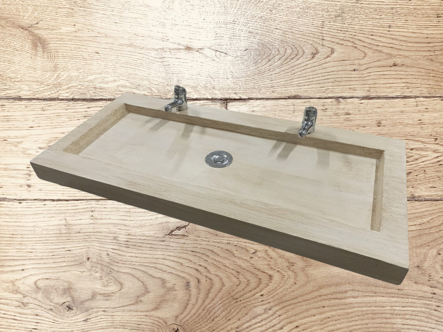 Plan double vasque en béton fibré cimenté effet bois claire , fabriqué artisanalement en France par Gakeal