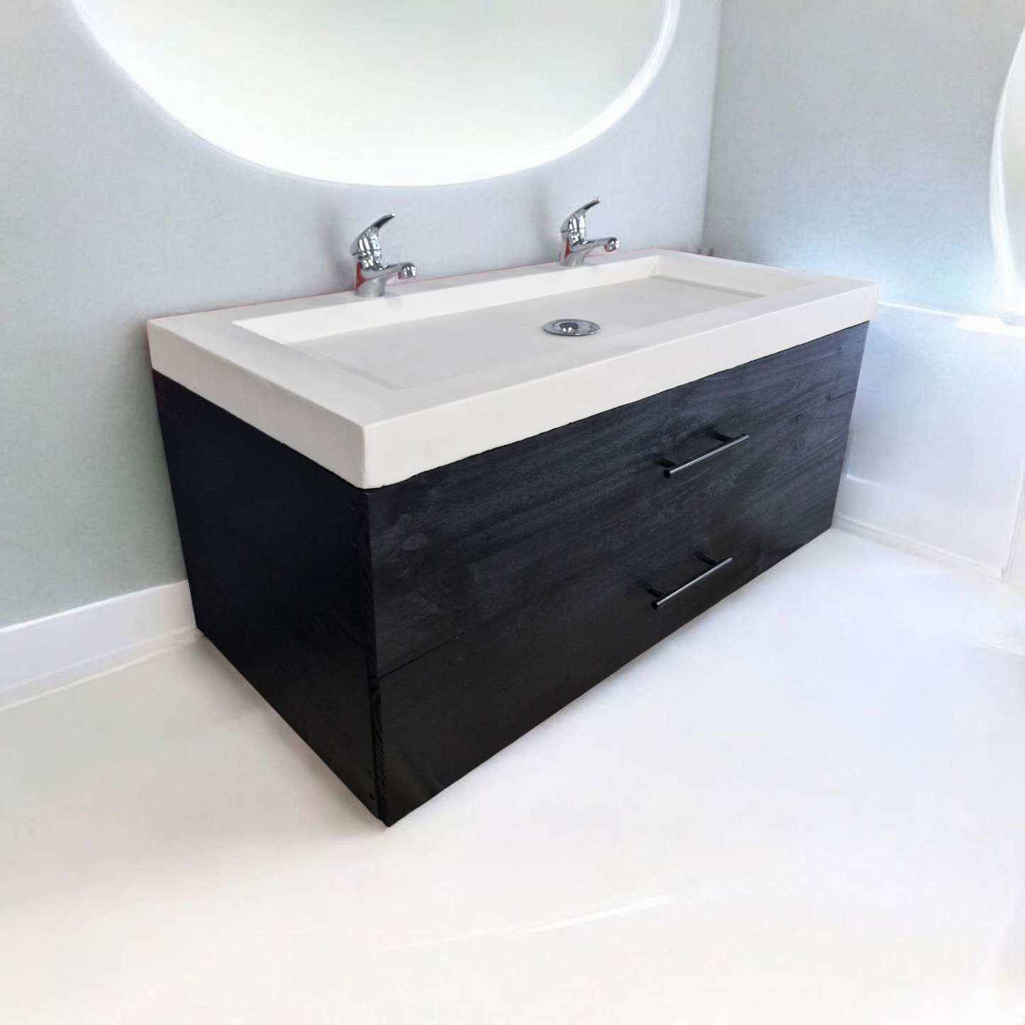Meuble sous vasque doubles tiroirs noir en bois massif  ,fait artisanalement en France par Gakeal