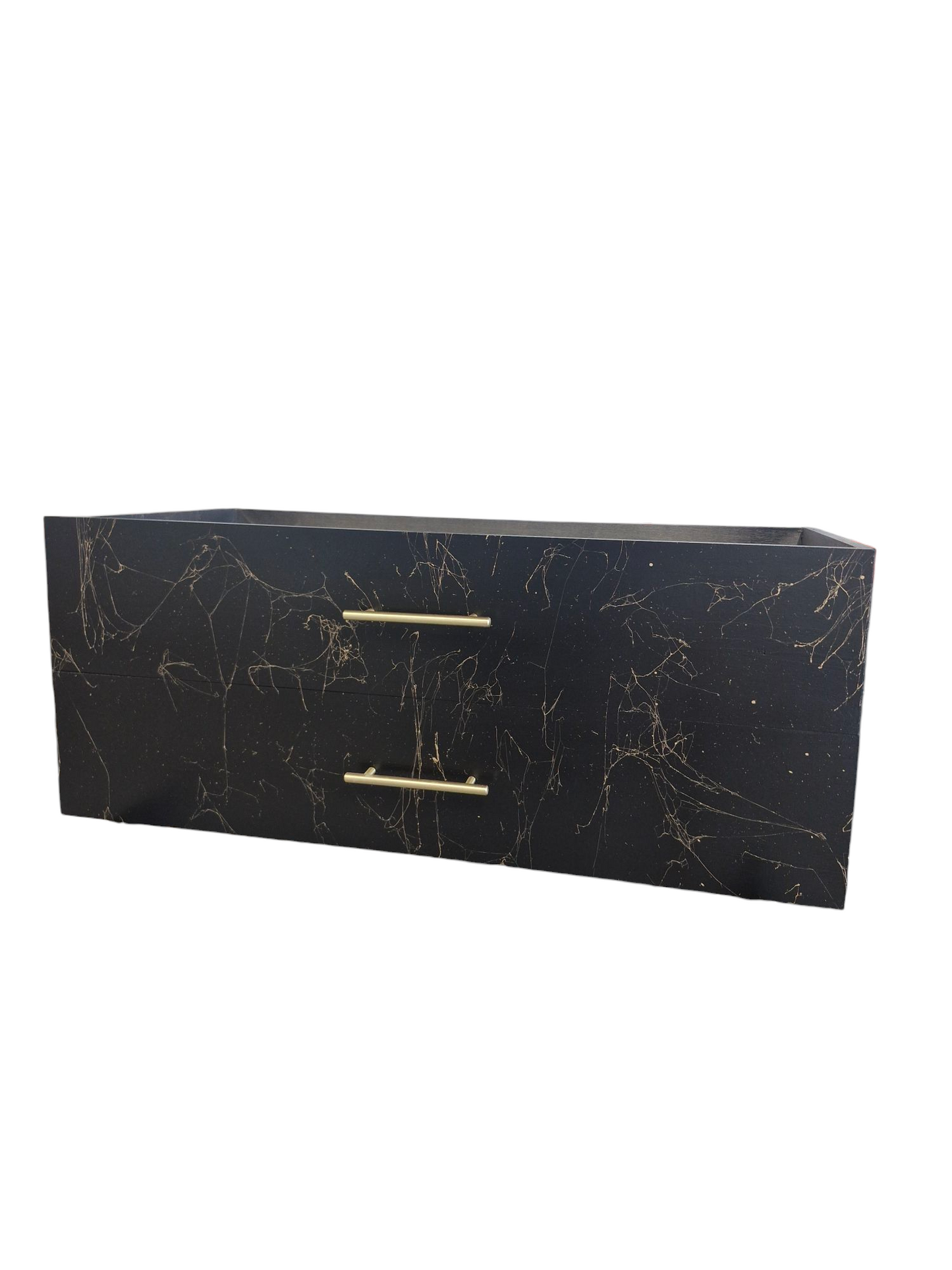 Meuble sous vasque doubles tiroirs noir effet marbre doré en bois massif ,fait artisanalement en France par Gakeal