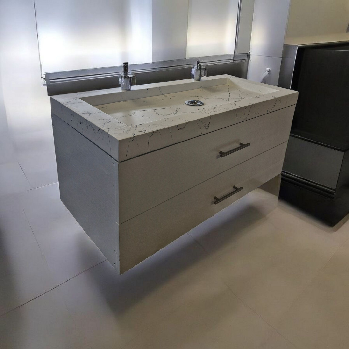 Meuble sous vasque doubles tiroirs blanc en bois massif ,fait artisanalement en France par Gakeal