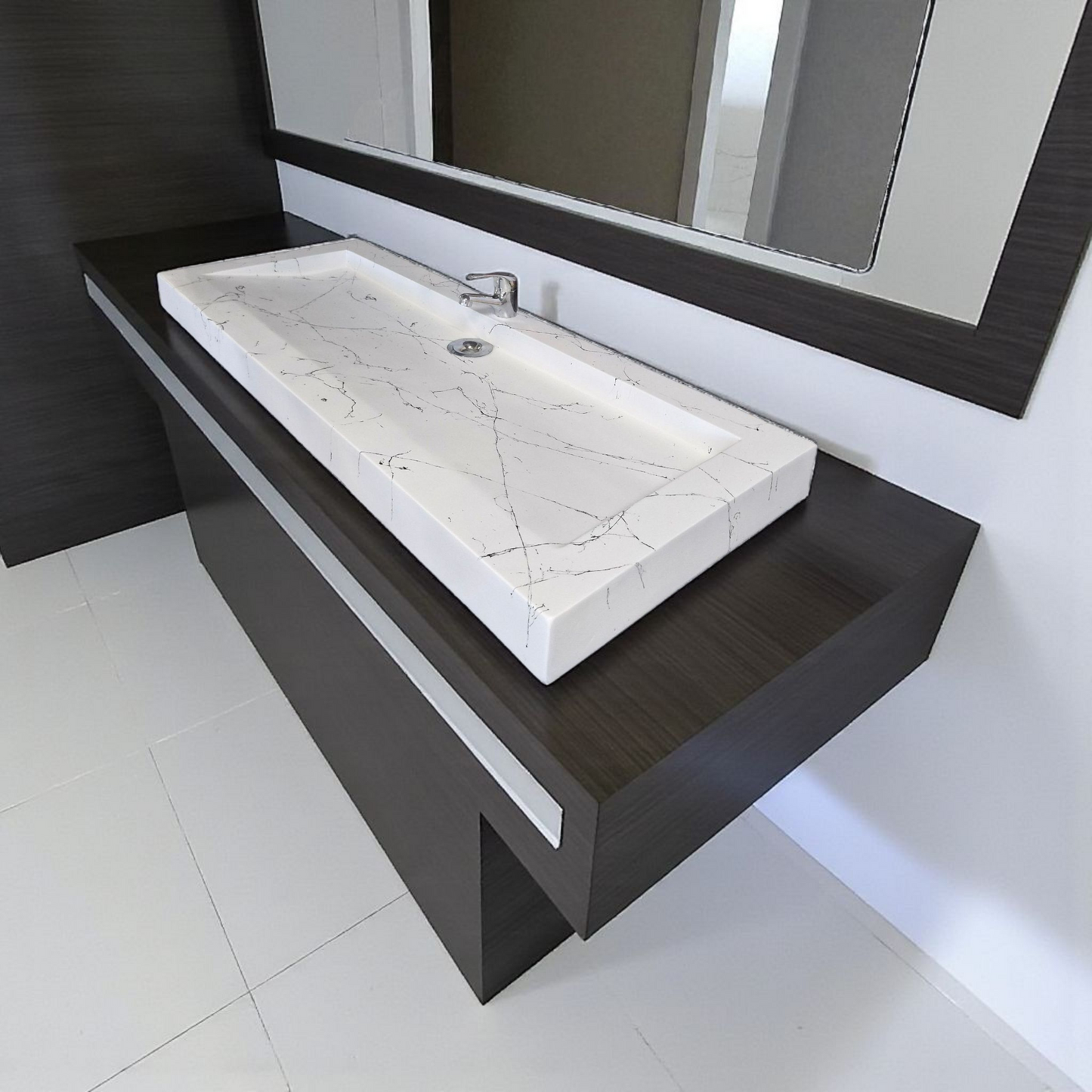 Plan double vasque Blanc effet marbre édition céleste en béton fibré cimenté , fabriqué artisanalement en France par Gakeal
