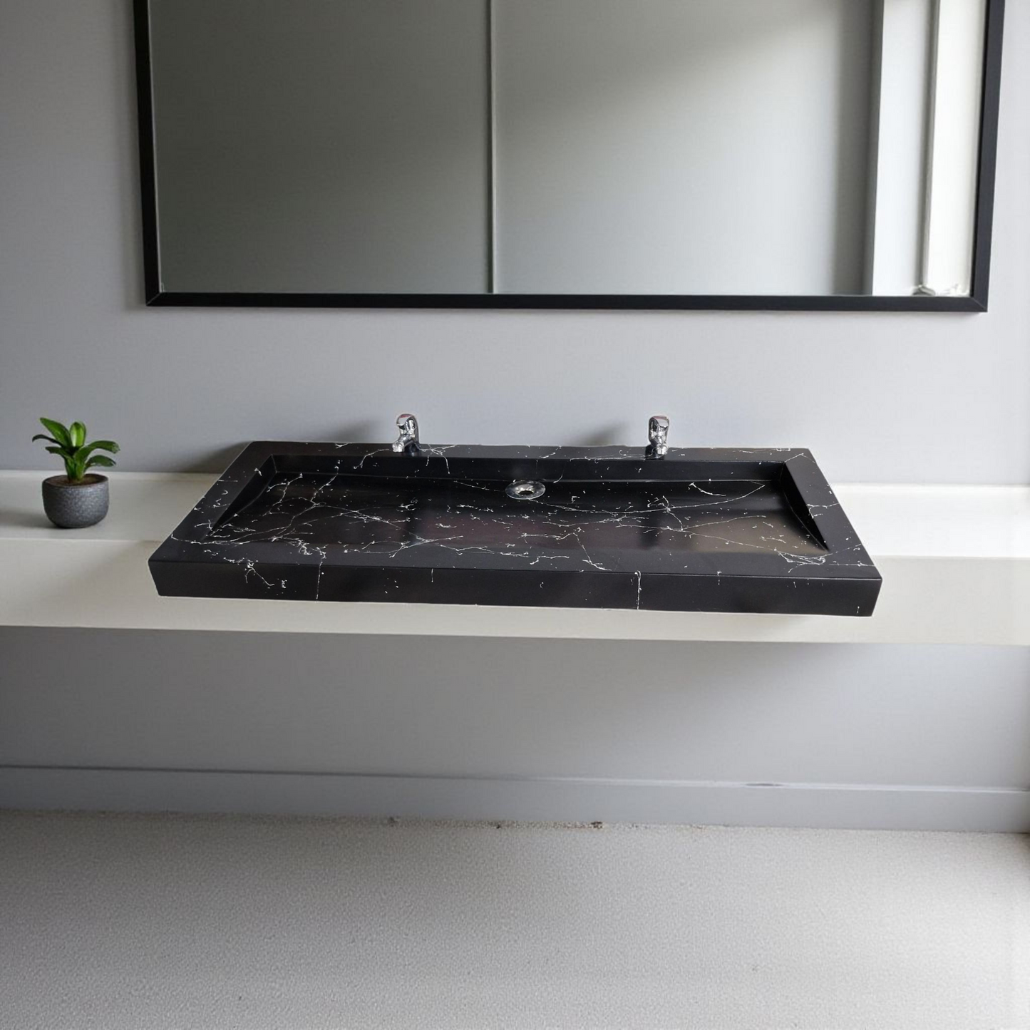 Plan double vasque noir effet marbre édition céleste en béton fibré cimenté , fabriqué artisanalement en France par Gakeal