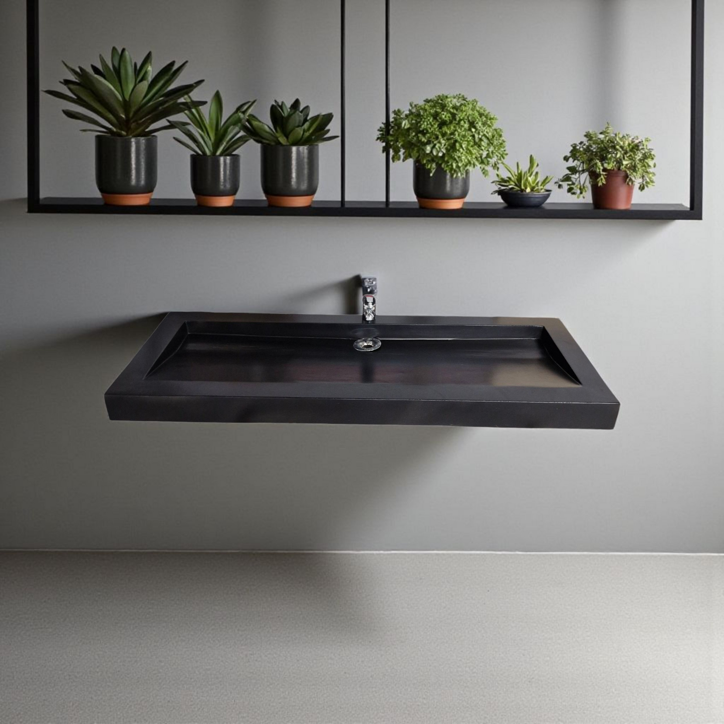 Plan double vasque noir édition céleste en béton fibré cimenté , fabriqué artisanalement en France par Gakeal
