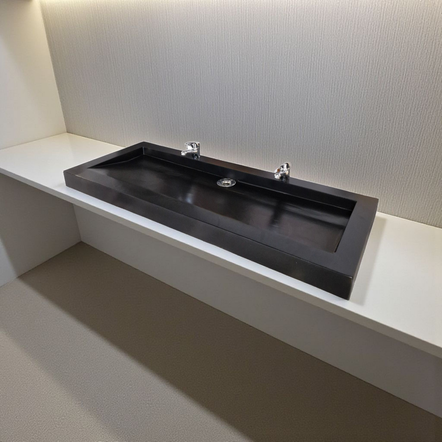 Plan double vasque noir édition céleste en béton fibré cimenté , fabriqué artisanalement en France par Gakeal