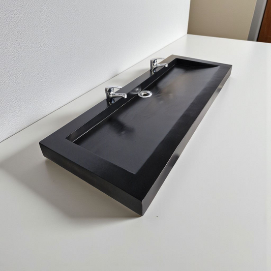 Plan double vasque noir édition céleste en béton fibré cimenté , fabriqué artisanalement en France par Gakeal