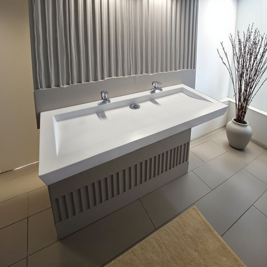 Plan double vasque Blanc édition céleste en béton fibré cimenté , fabriqué artisanalement en France par Gakeal