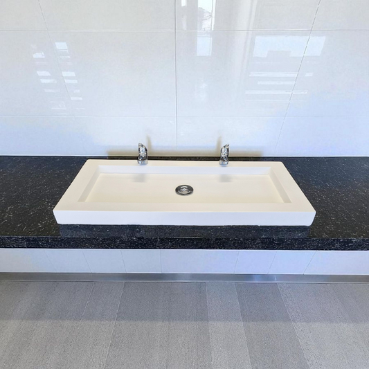 Plan double vasque en béton fibré cimenté blanc , fabriqué artisanalement en France par Gakeal