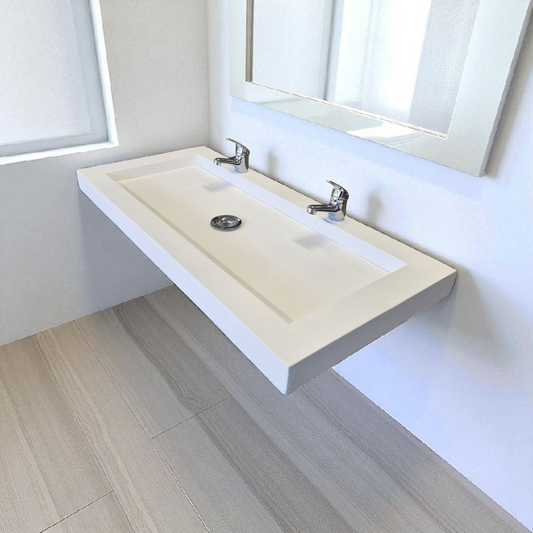 Plan double vasque en béton fibré cimenté blanc , fabriqué artisanalement en France par Gakeal