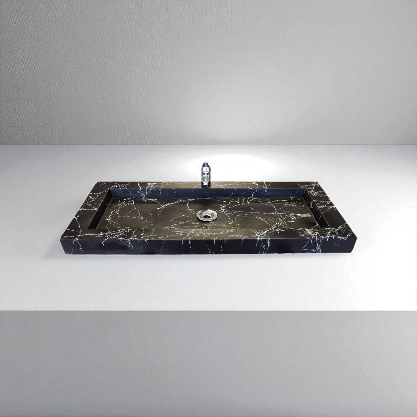 Plan double vasque en béton fibré cimenté effet marbre blanc , fabriqué artisanalement en France par Gakeal