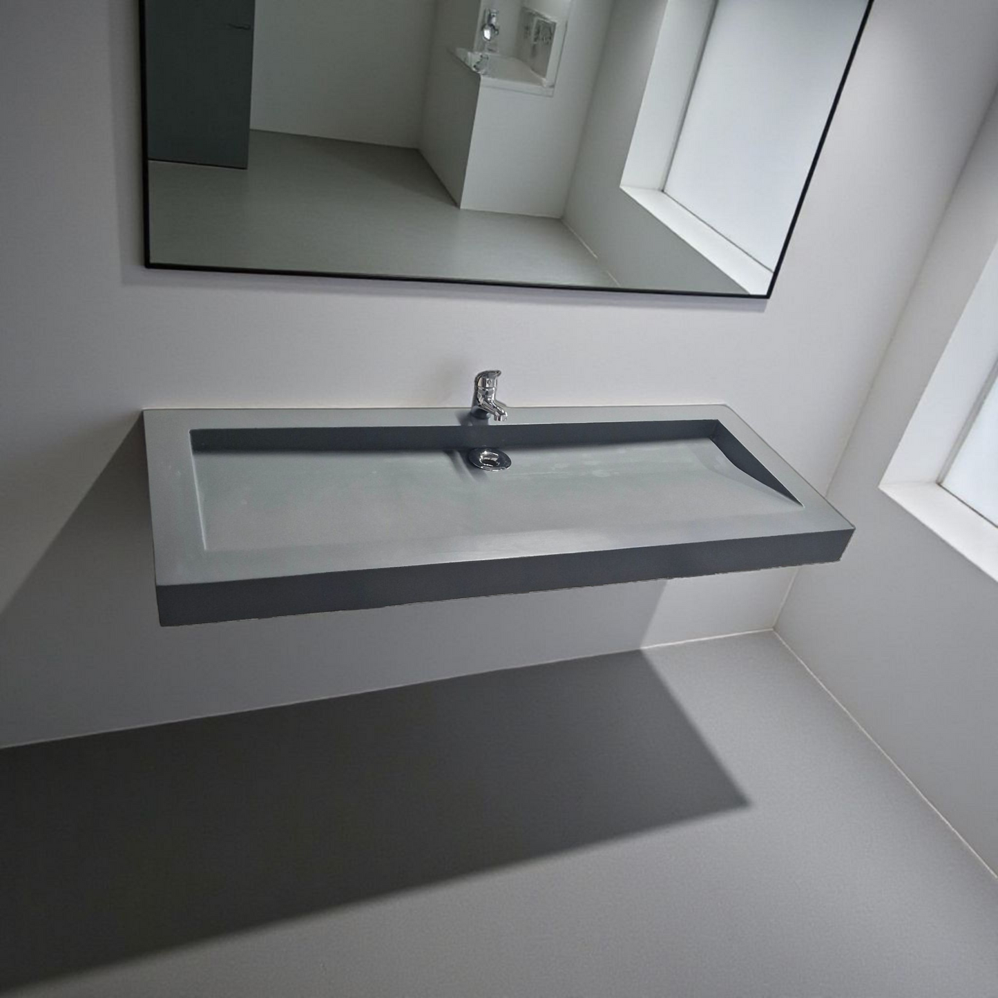 Plan double vasque gris édition céleste en béton fibré cimenté , fabriqué artisanalement en France par Gakeal