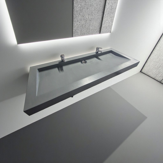 Plan double vasque gris édition céleste en béton fibré cimenté , fabriqué artisanalement en France par Gakeal