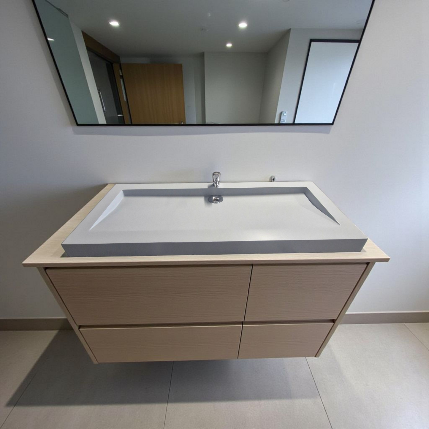 Plan double vasque gris hivernal édition céleste en béton fibré cimenté , fabriqué artisanalement en France par Gakeal