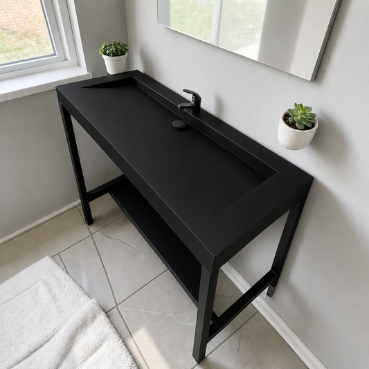 Plan double vasque noir – Édition Céleste en composite minéral armé – fabrication artisanale française Gakeal