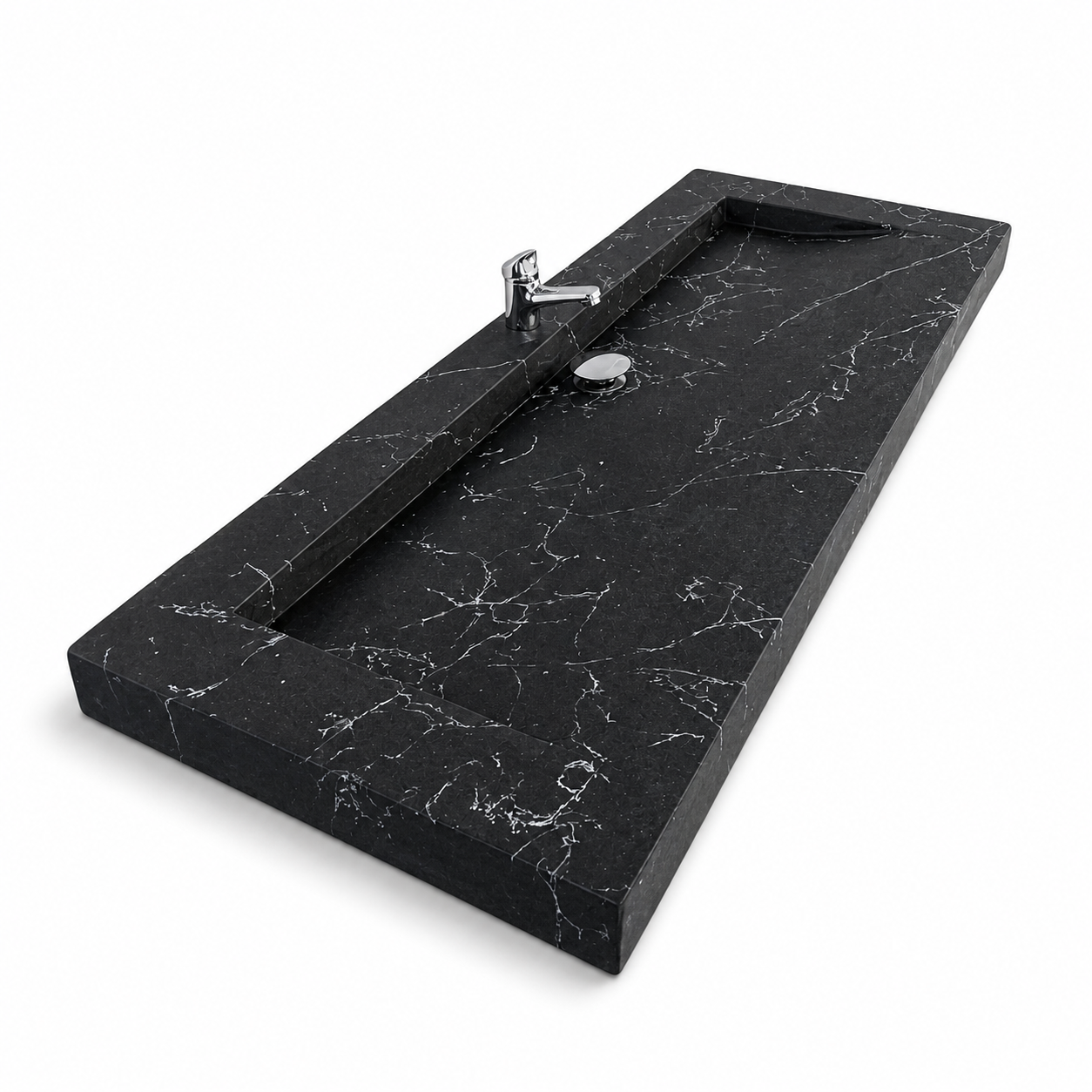 Plan double vasque noir effet marbre – Édition Céleste en composite minéral armé – fabrication artisanale française Gakeal