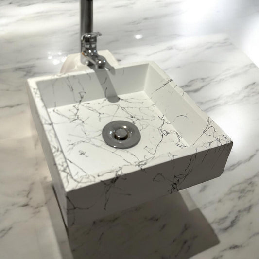Vasque à poser en béton blanc effet marbre ,fabriqué artisanalement en France par Gakeal
