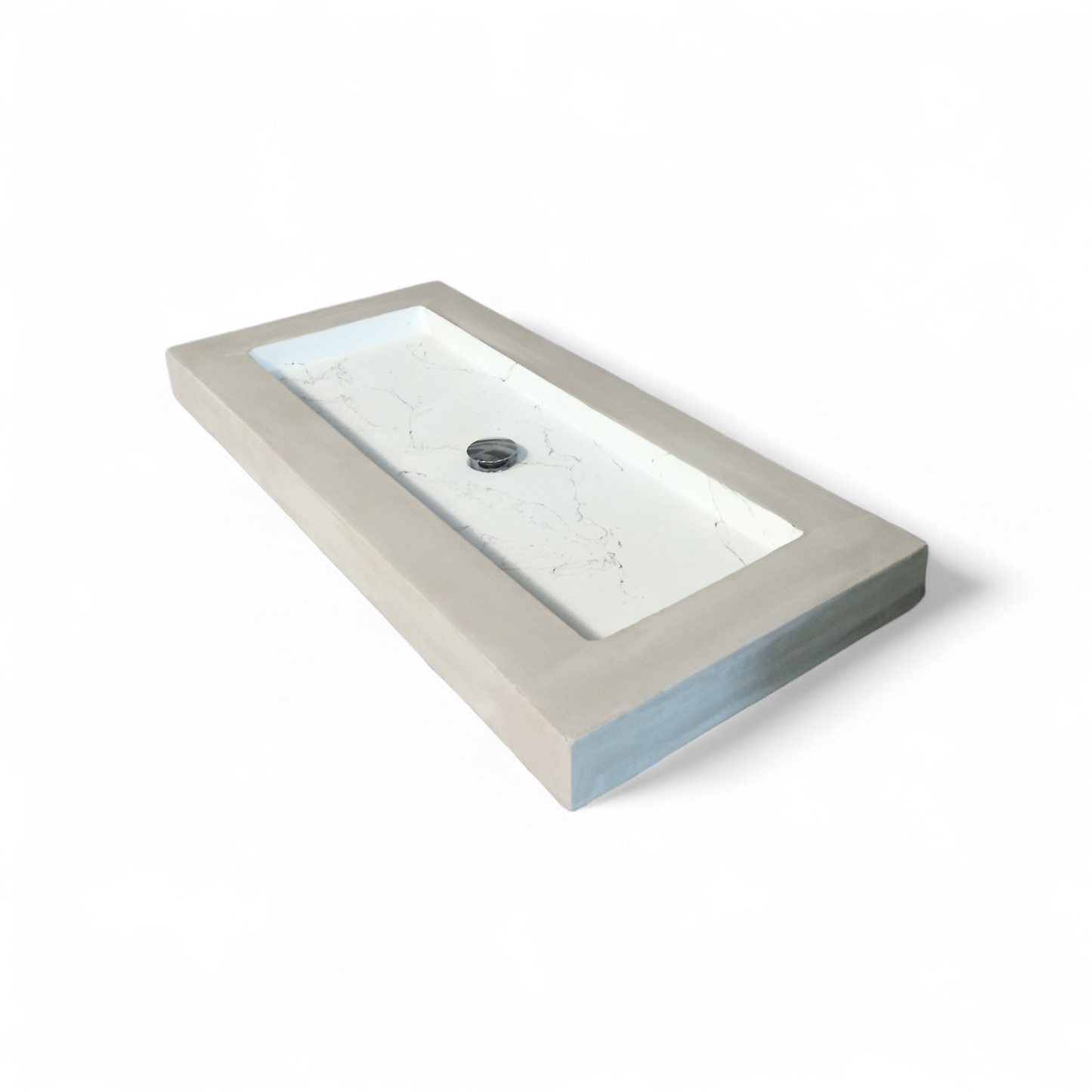 Plan double vasque bicolore ton pierre & intérieur effet marbre doré – béton ciré renforcé – fabrication artisanale française Gakeal