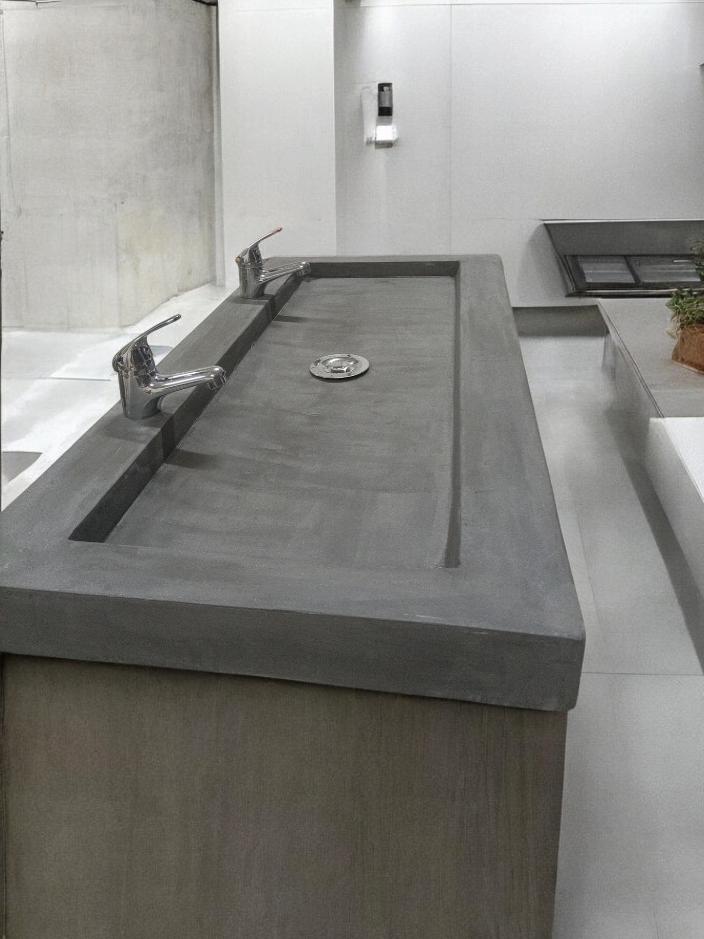 Plan double vasque en béton fibré cimenté effet ciré gris , fabriqué artisanalement en France par Gakeal