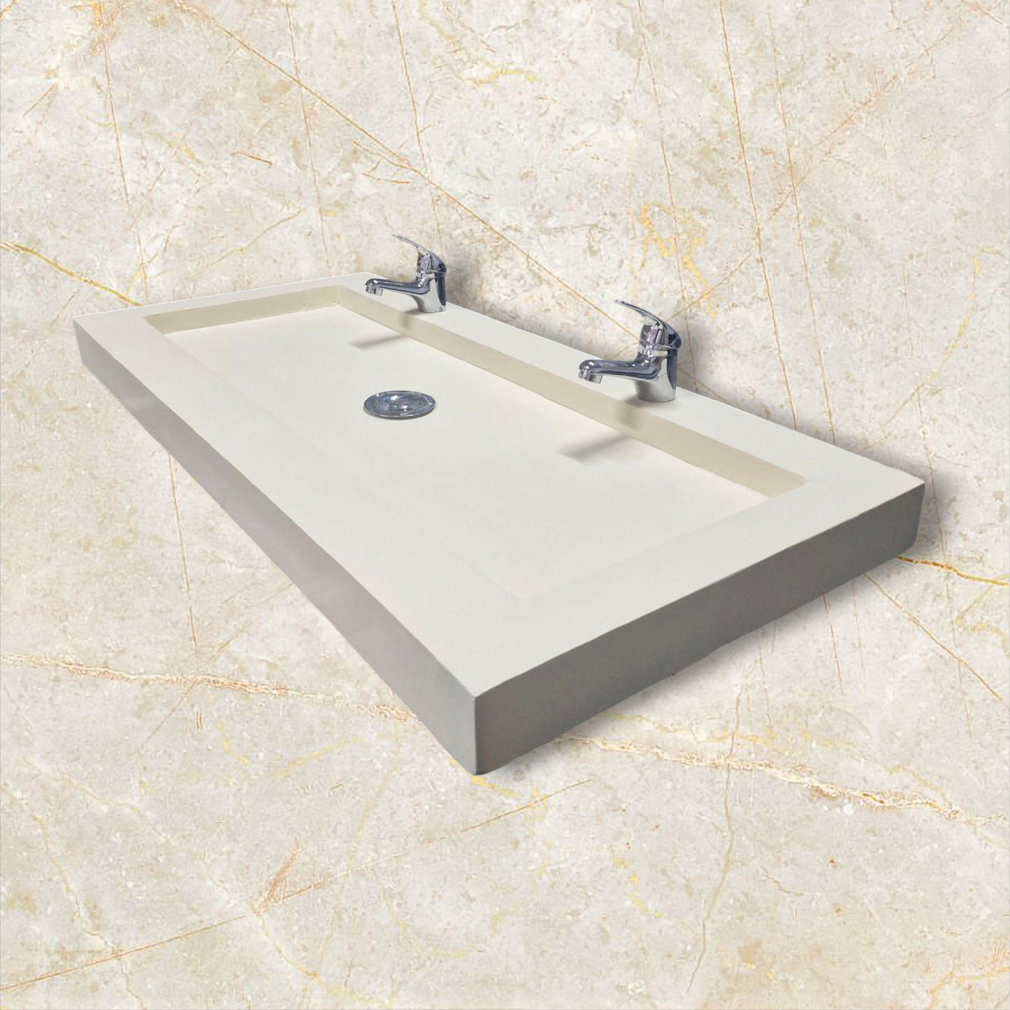 Plan double vasque en béton fibré cimenté beige  , fabriqué artisanalement en France par Gakeal
