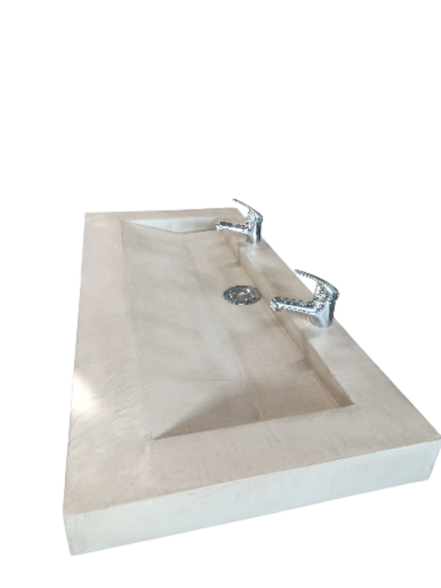 Plan double vasque effet pierre travertin – Édition Céleste – béton ciré renforcé – fabrication artisanale française Gakeal