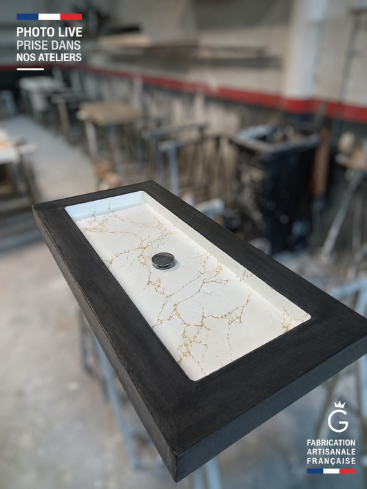 Plan vasque béton ciré bicolore noir blanc effet doré – fabrication française Gakeal