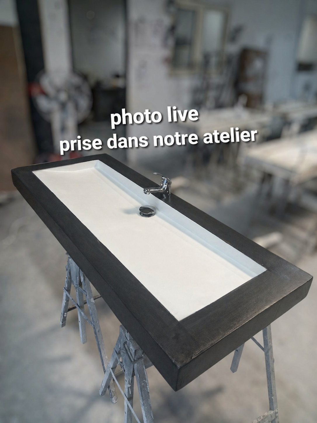 Plan double vasque bicolore noir & blanc – Édition Céleste – béton ciré renforcé – fabrication artisanale française Gakeal